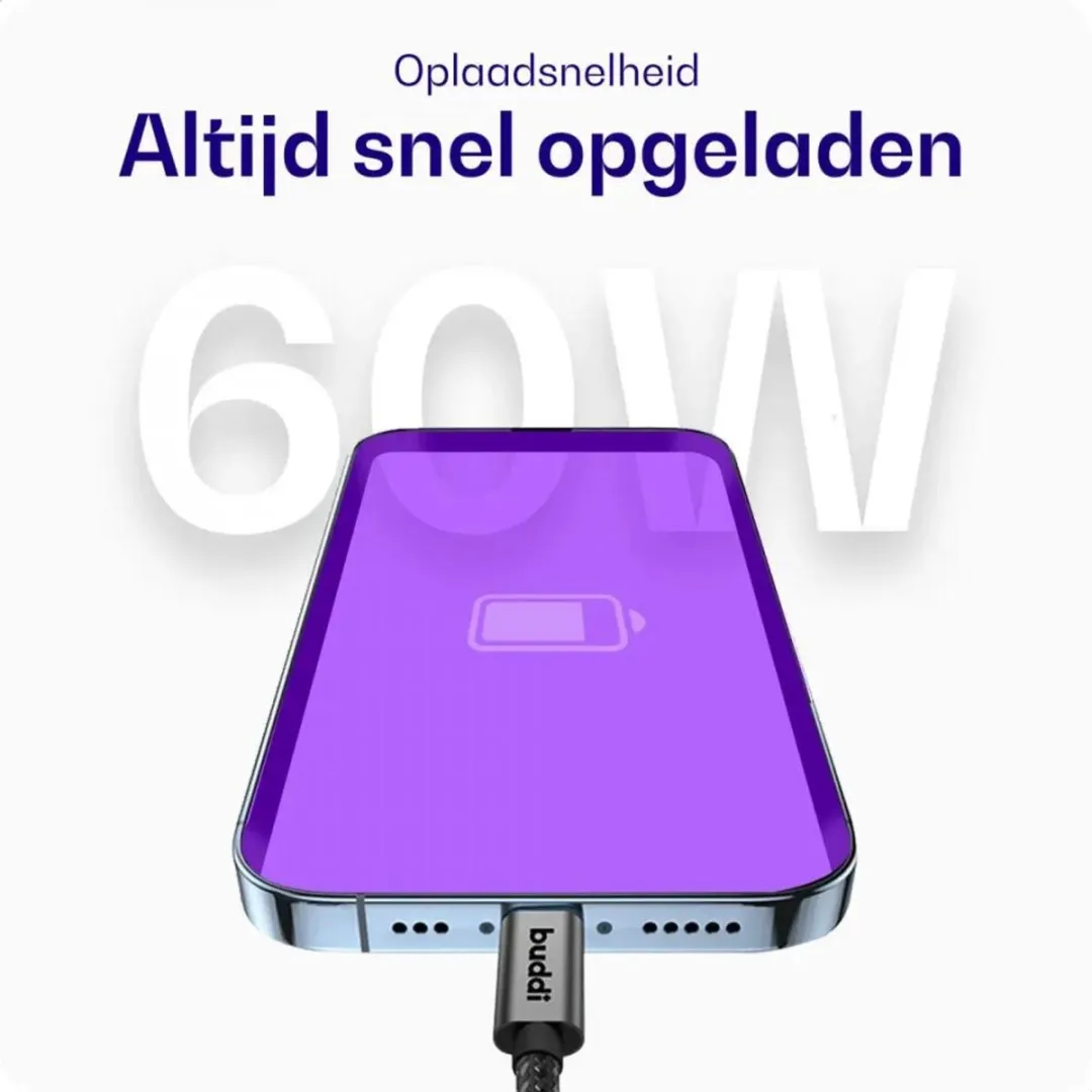 Buddi Flex USB-C naar USB-C Kabel 60W - 8 Stuks