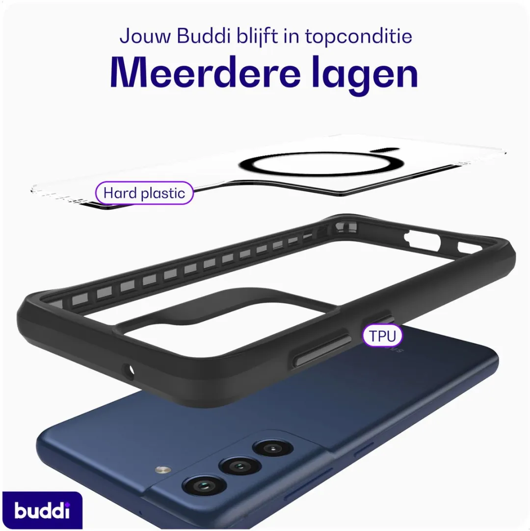 Buddi Hybrid Hoesje Samsung Galaxy S21 FE - MagSafe - Transparant Zwart