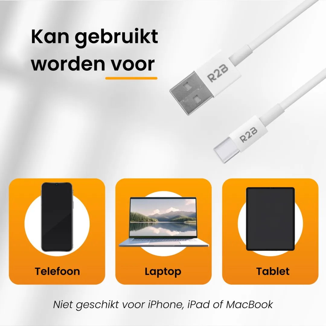 R2B USB-C naar USB-A Kabel 1m - Wit