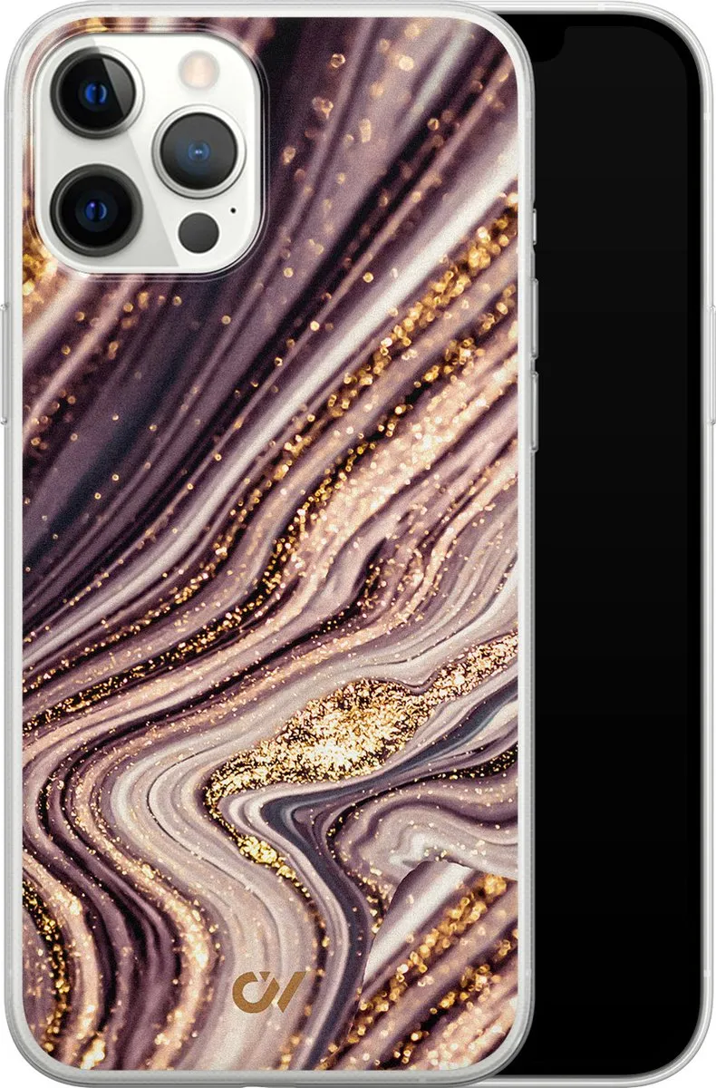 Casevibes iPhone 12 Pro Max Hoesje A/12PM/UV/039 - Paars Golden Pink Marble