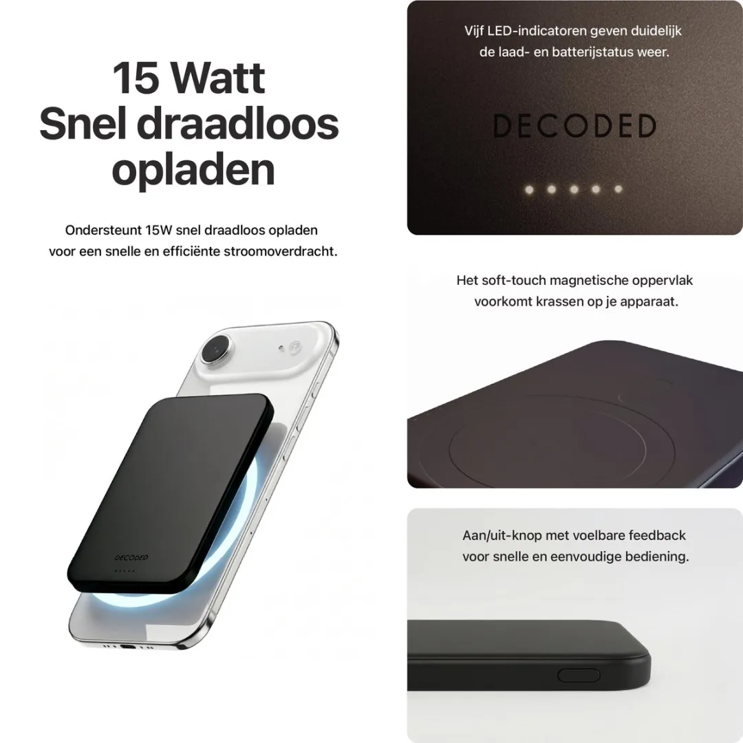 Decoded Ultra Slim Mag Powerbank DWC2271 - 5.000mAh - Zwart