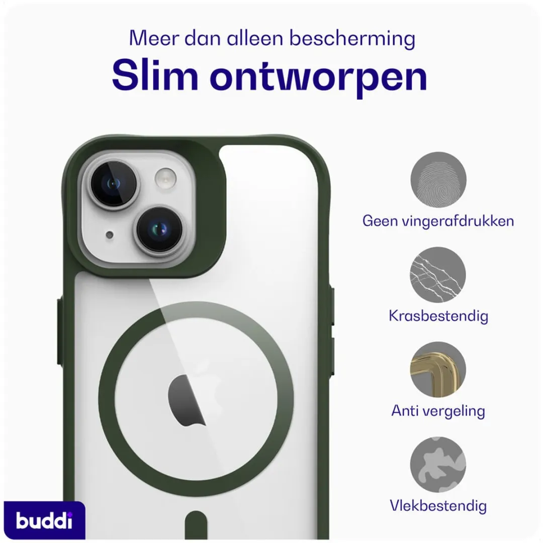 Buddi Hybrid Hoesje iPhone 13/14/15 - MagSafe - Transparant Groen