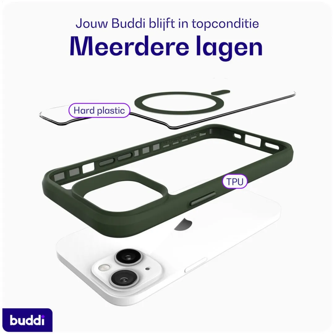 Buddi Hybrid Hoesje iPhone 13/14/15 - MagSafe - Transparant Groen