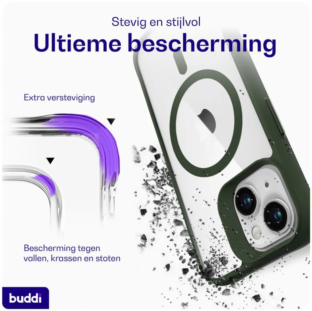 Buddi Hybrid Hoesje iPhone 13/14/15 - MagSafe - Transparant Groen