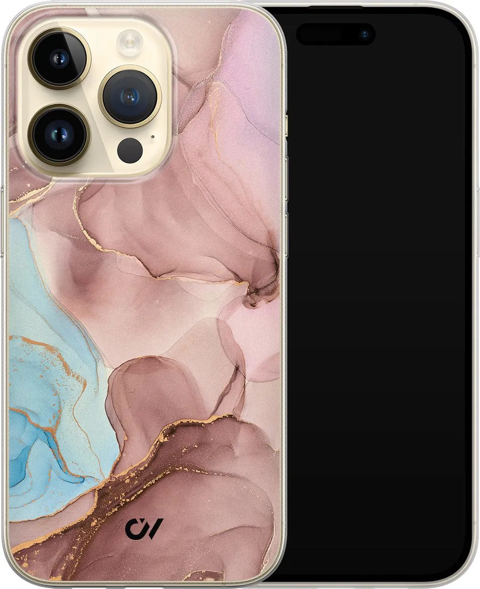 Casevibes Hoesje iPhone 14 Pro Marble Clouds - Roze - A/14P/UV/055