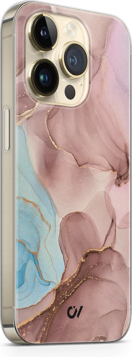 Casevibes Hoesje iPhone 14 Pro Marble Clouds - Roze - A/14P/UV/055