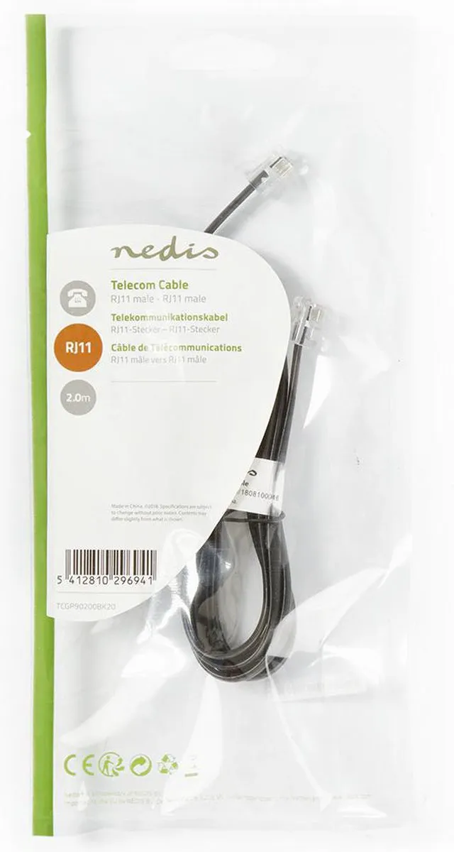 Nedis Telecomkabel RJ11 2.00m - Zwart