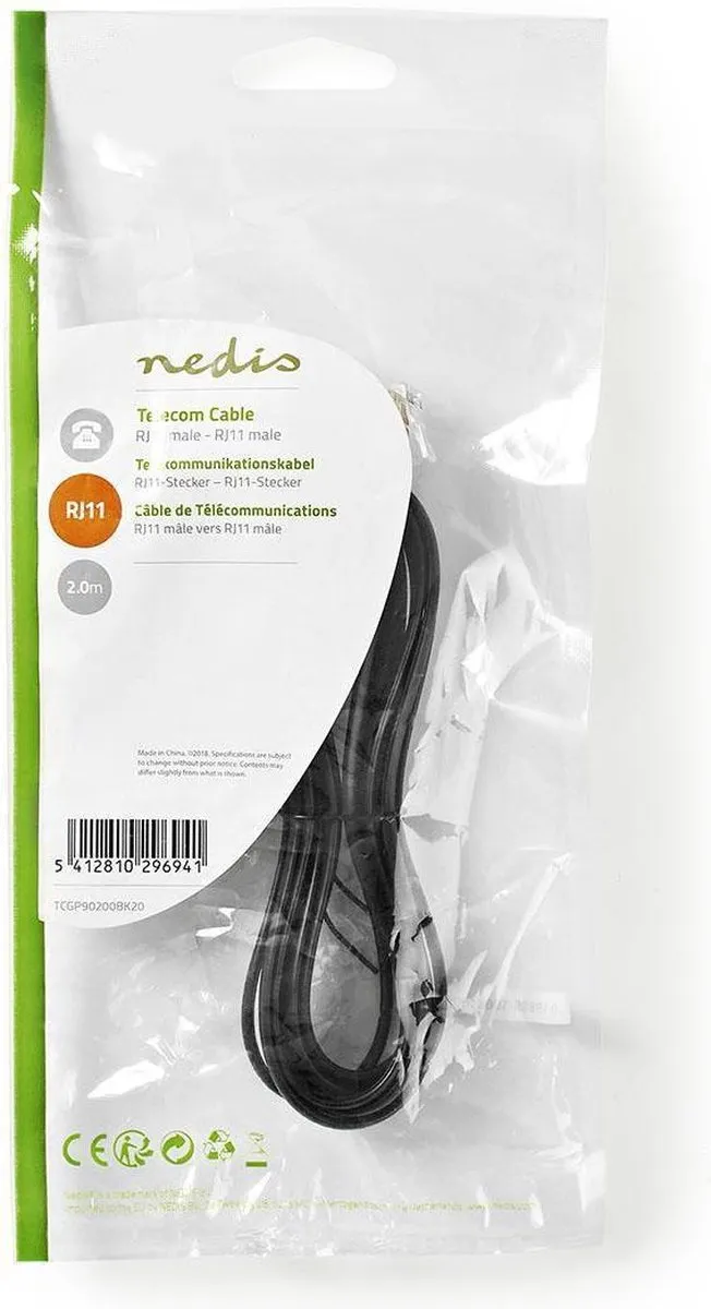 Nedis Telecomkabel RJ11 2.00m - Zwart - afbeelding 6 van 6