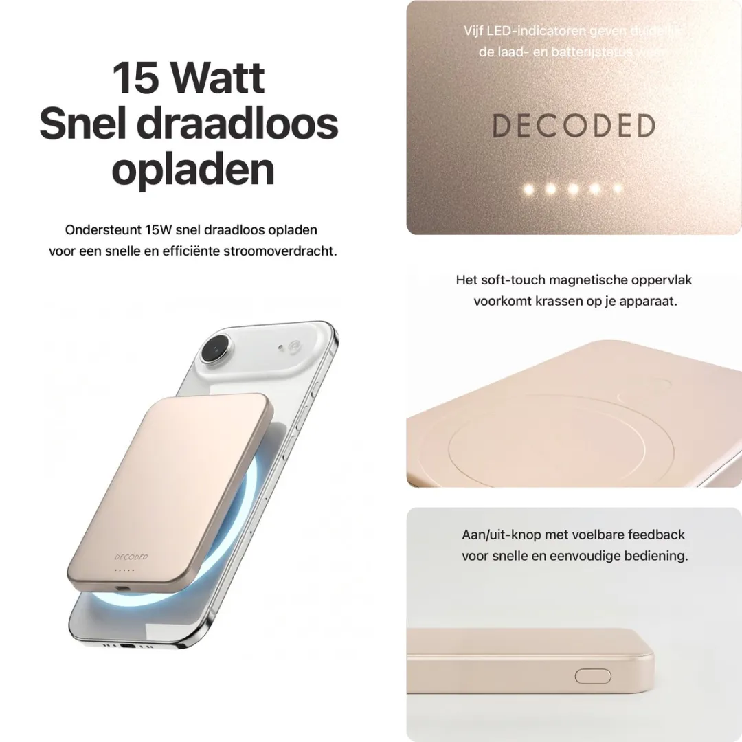 Decoded Ultra Slim Mag Powerbank 5.000mAh - Rosé Goud