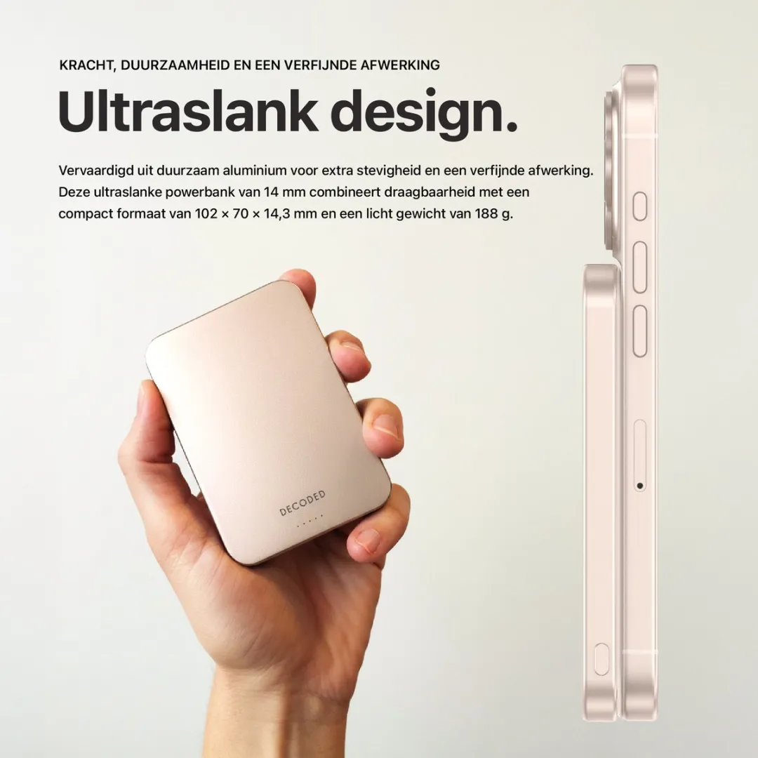 Decoded Ultra Slim Mag Powerbank 5.000mAh - Rosé Goud