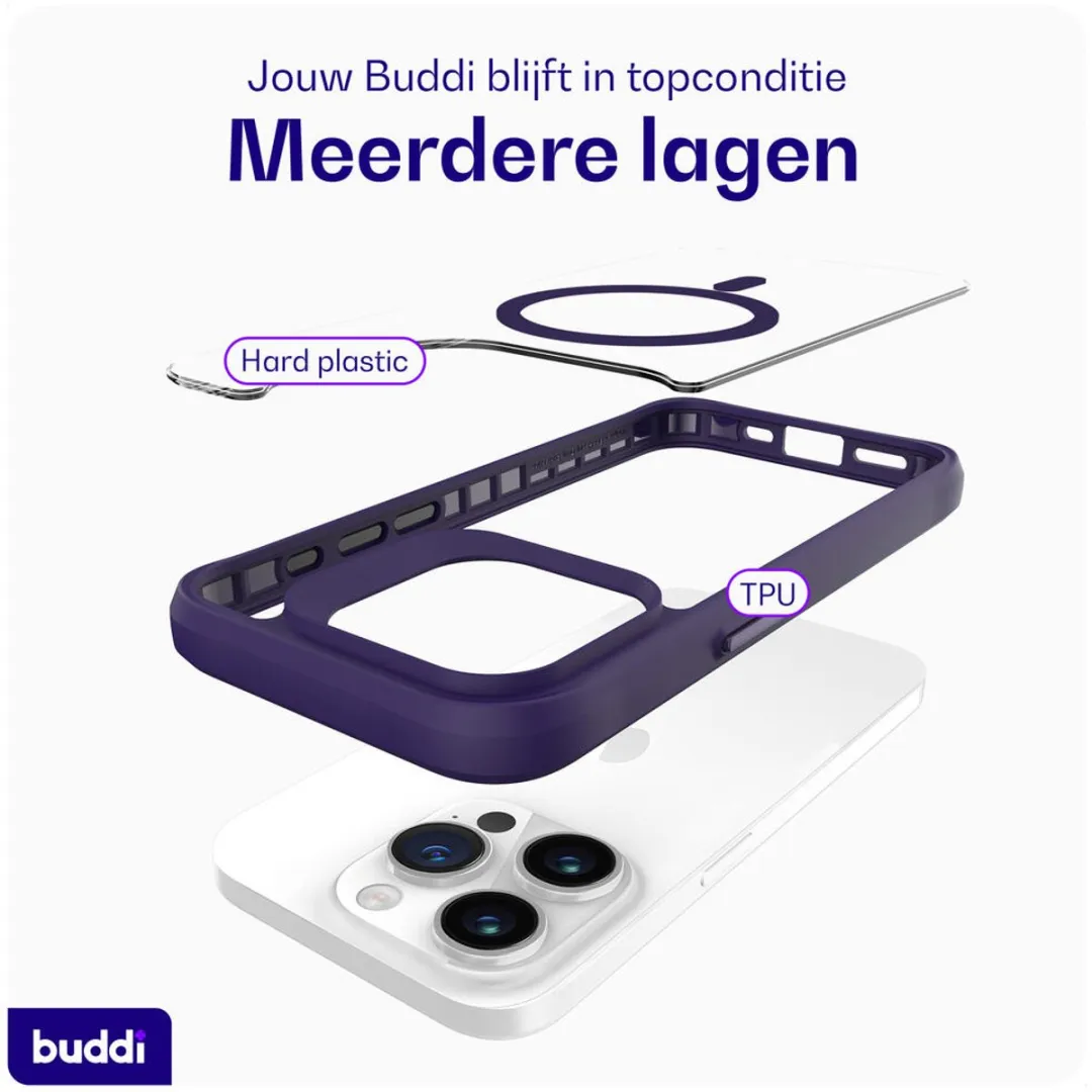 Buddi Hybrid iPhone 15 Pro Max Hoesje - Transparant Paars