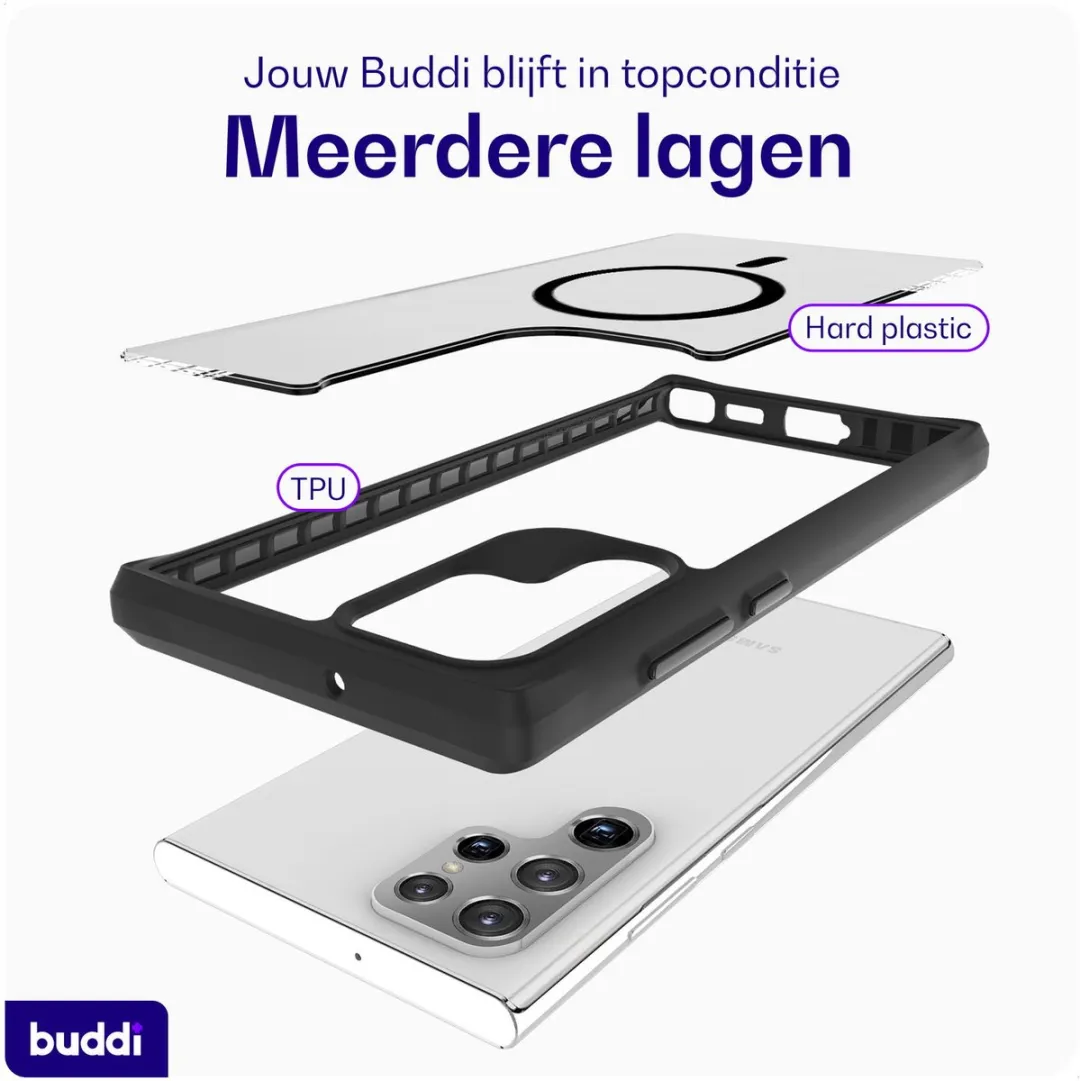Buddi Hybrid Hoesje Samsung Galaxy S22 Ultra - MagSafe - Matte Zwart