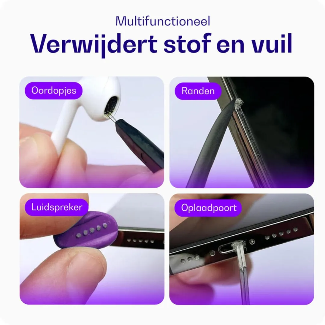 Buddi Schoonmaakset Oplaadpoort - 2x Lightning Stofdichte Plug - Zwart/Paars