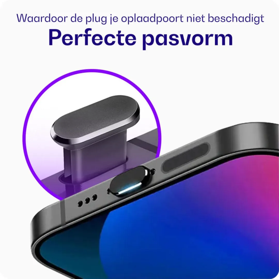 Buddi Schoonmaakset Oplaadpoort - 2x Lightning Stofdichte Plug - Zwart/Paars
