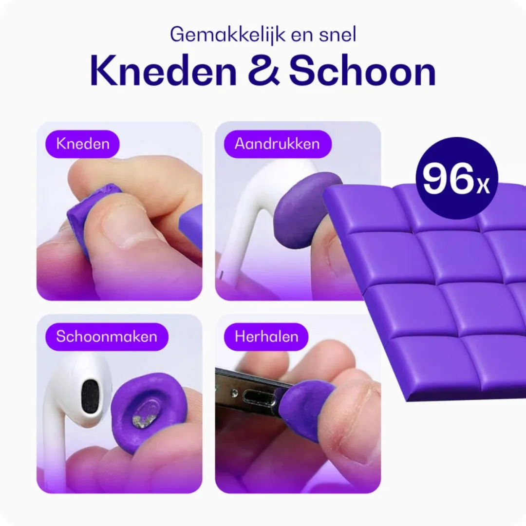 Buddi Schoonmaakset Oplaadpoort - 2x Lightning Stofdichte Plug - Zwart/Paars - afbeelding 6 van 6