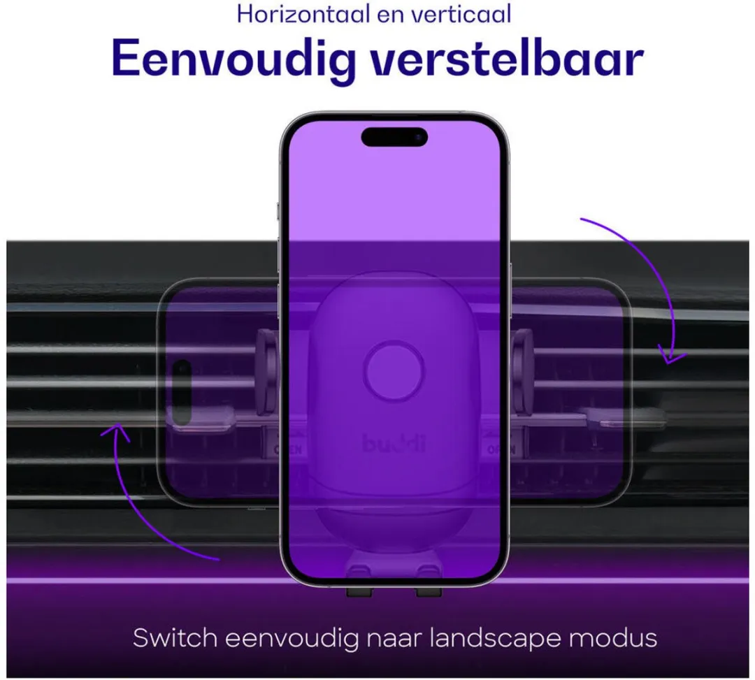 Buddi Way BH00002 Telefoonhouder Auto - Ventilatierooster - 360° Draaibaar - Zwart