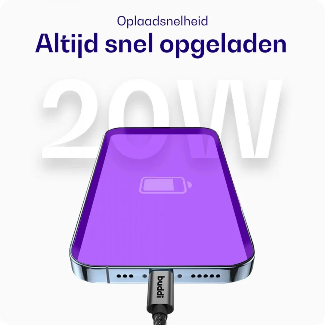 Buddi Flex USB-C naar Lightning Kabel 20W - 1M - Zwart