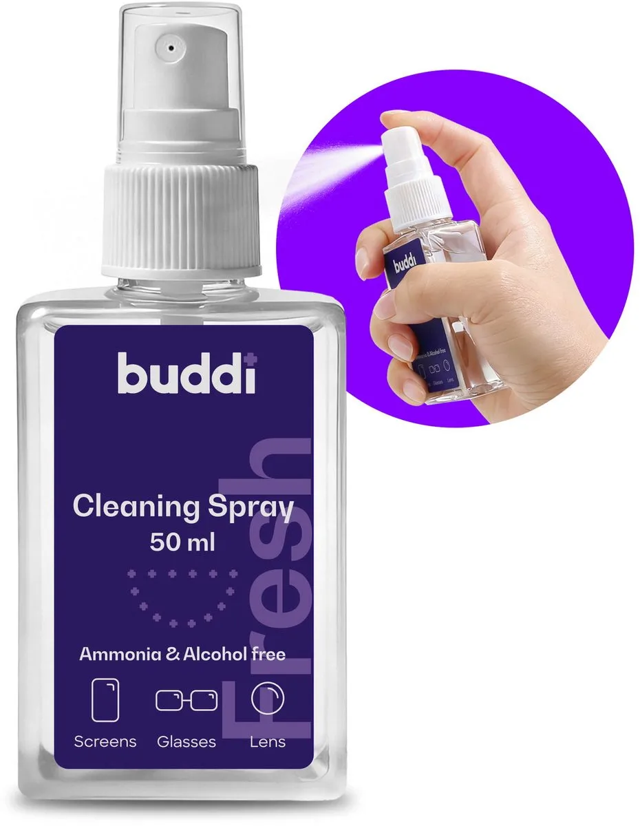 Buddi Fresh Professionele Schoonmaak Spray voor Smartphone - 50ml - Smartphone Schoonmaken - Telefoon Reinigen - Display Cleaner - Beeldscherm reiniger - Camera Laptop Watch Bril - Alcoholvrij
