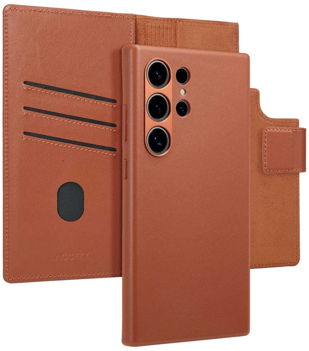 Accezz Hoesje Samsung Galaxy S24 Ultra Leather Bookcase 2-in-1 - Bruin