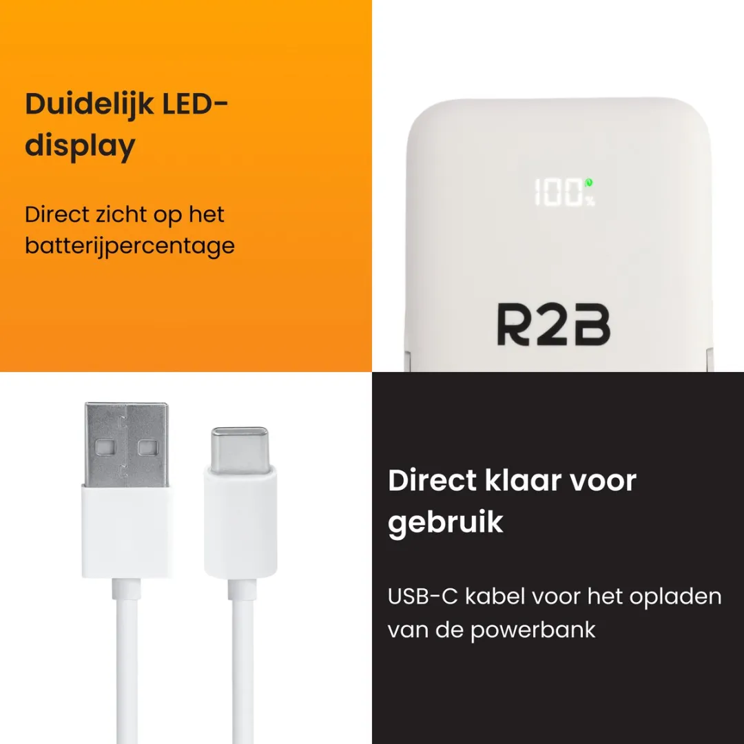 R2B ACQ15 Draadloze Powerbank 10000mAh - Wit