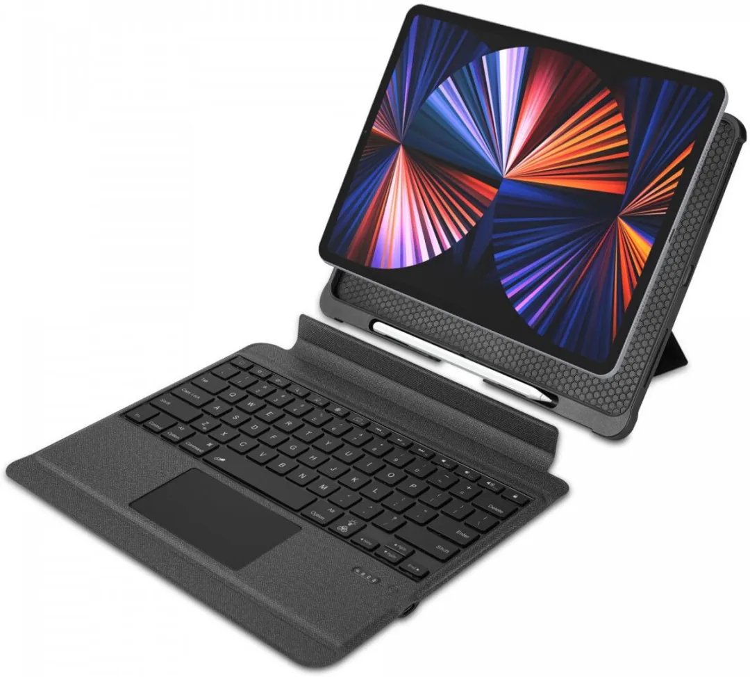 Buddi Thorn Hoes met QWERTY Toetsenbord voor Apple iPad Pro 12.9 (2018/2020/2021/2022) | Beschermhoes | Bluetooth 5.0 | met Penhouder | Book Case | Magnetisch Uitneembaar | Trackpad | Zwart/Grijs