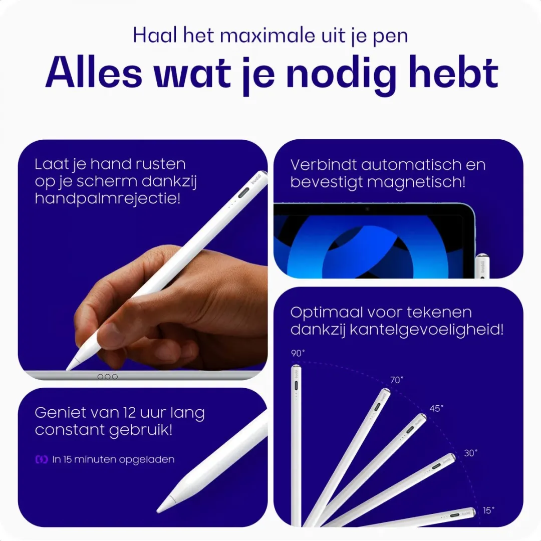 Buddi Wave Actieve Stylus Pen - iPad 2018+ Wit - USB-C - afbeelding 6 van 6