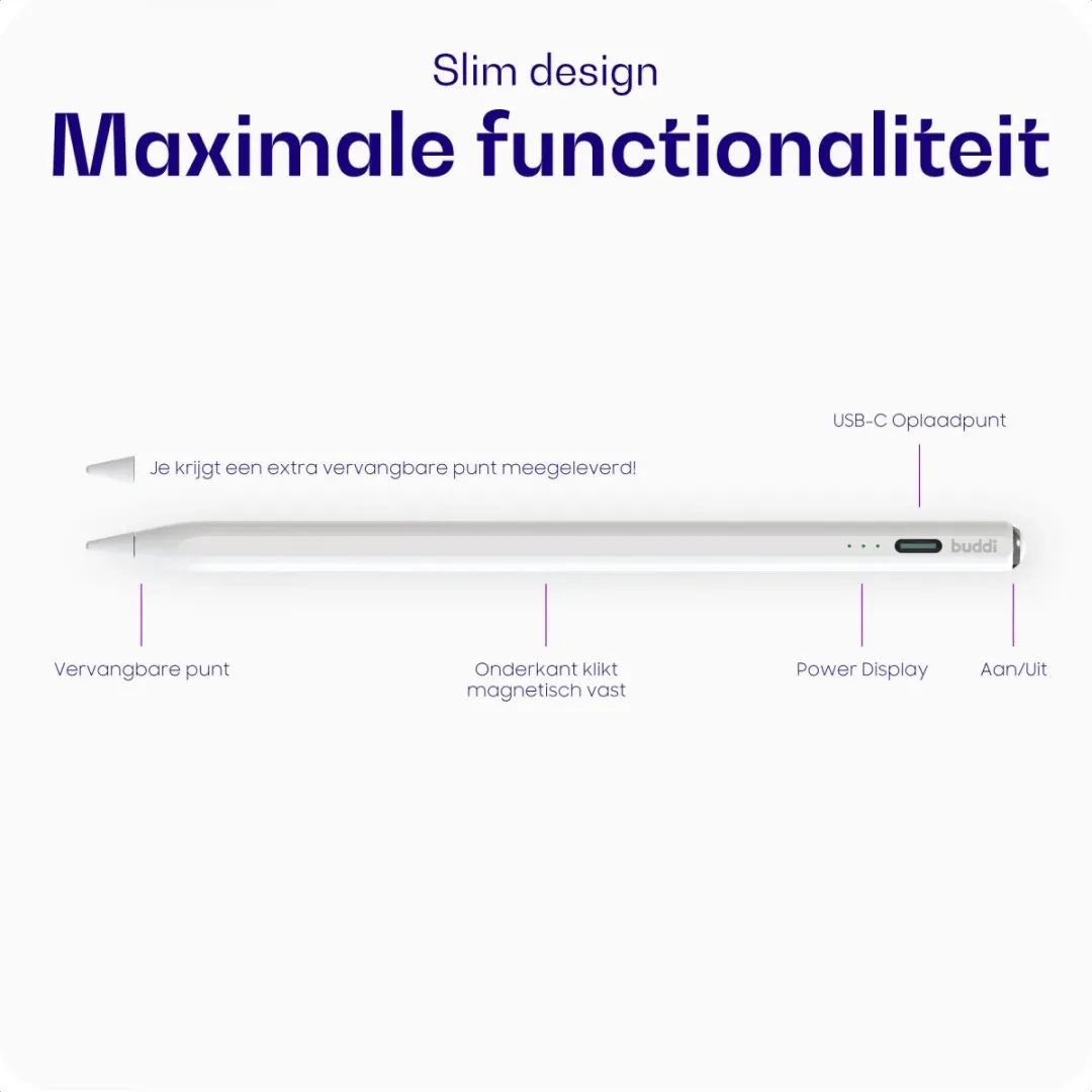 Buddi Wave Actieve Stylus Pen - iPad 2018+ Wit - USB-C