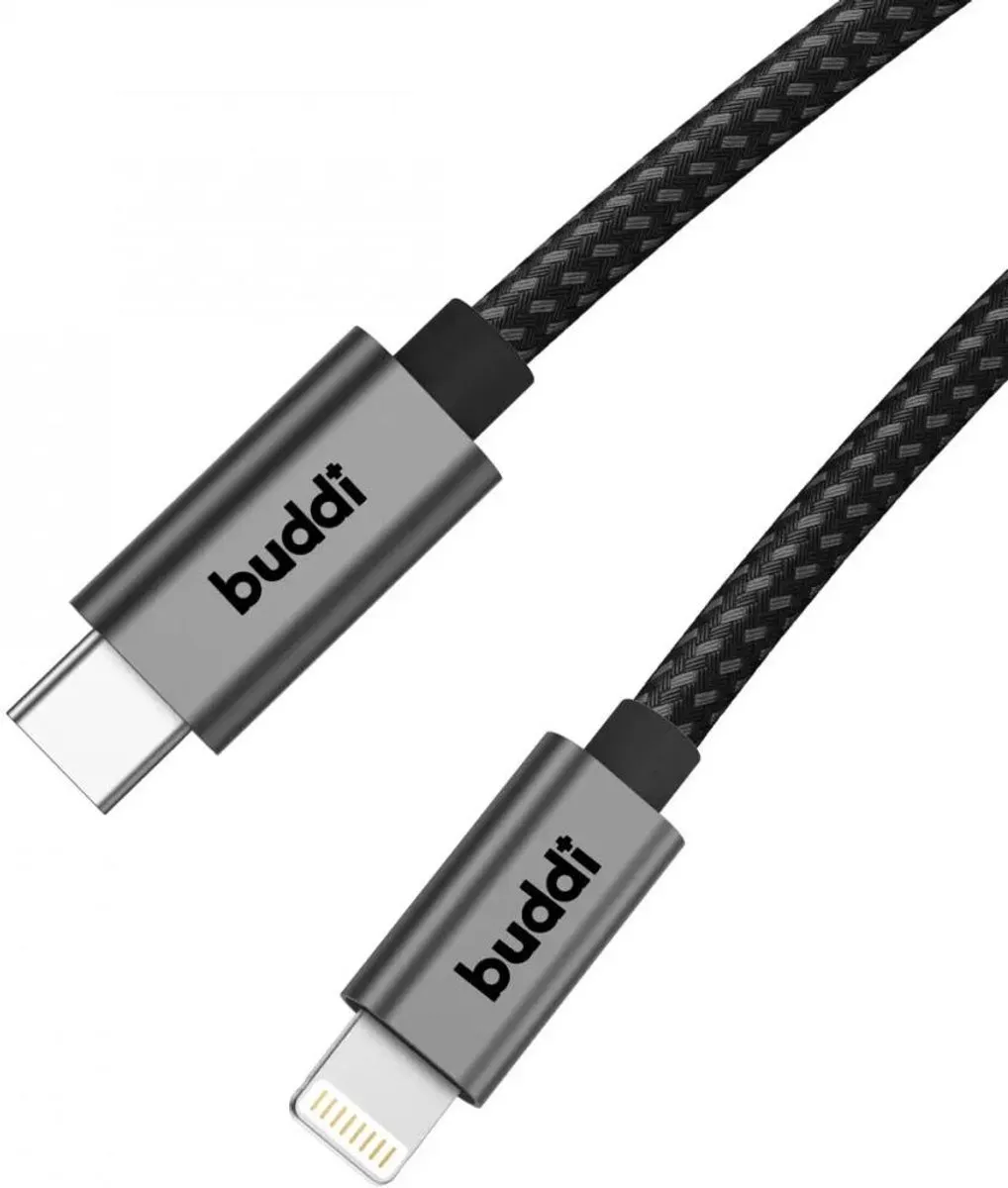 Buddi Flex Duo Pack USB-C naar Lightning Kabel 20W 2M - Zwart