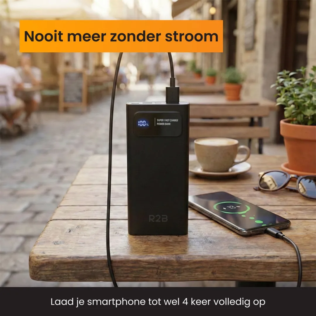 R2B Powerbank 10000mAh - 5 Outputs - 74W - Zwart