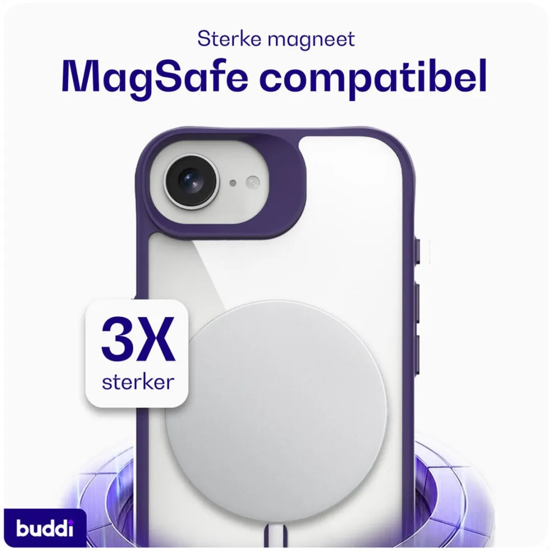 Buddi Hybrid Hoesje iPhone 16/17 - MagSafe - Transparant Paars
