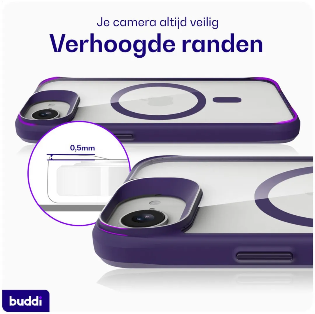 Buddi Hybrid Hoesje iPhone 16/17 - MagSafe - Transparant Paars