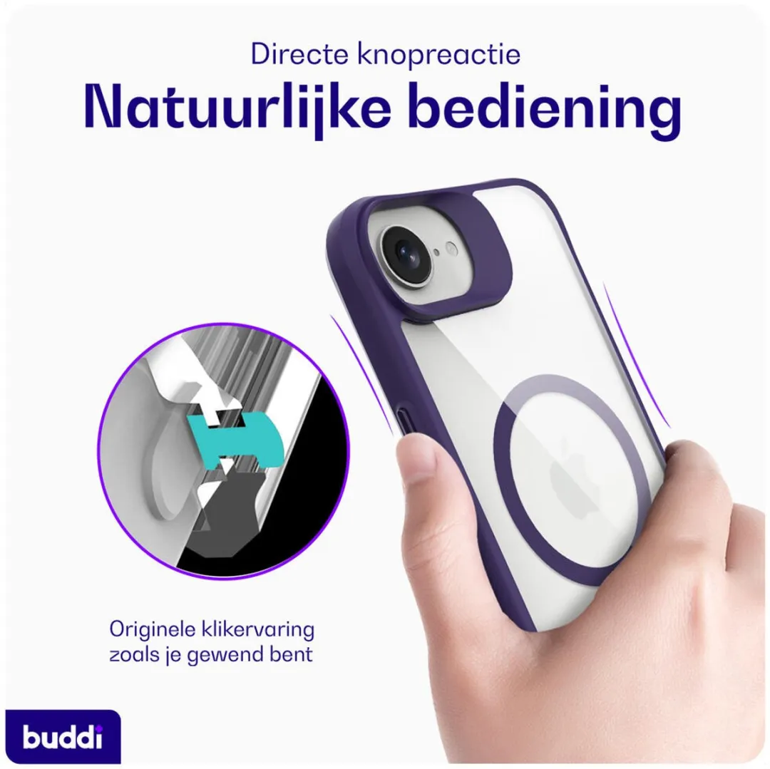 Buddi Hybrid Hoesje iPhone 16/17 - MagSafe - Transparant Paars