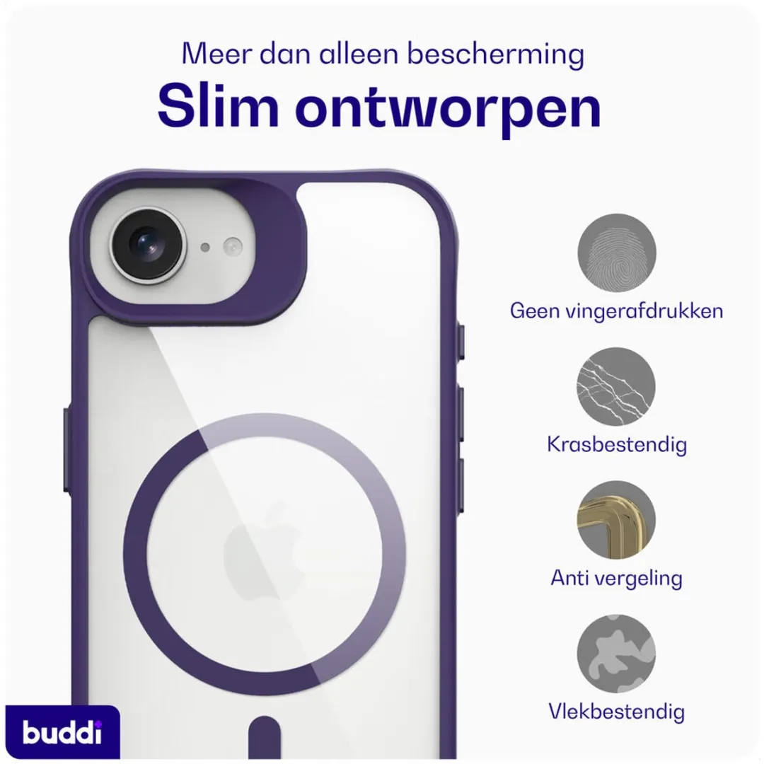 Buddi Hybrid Hoesje iPhone 16/17 - MagSafe - Transparant Paars