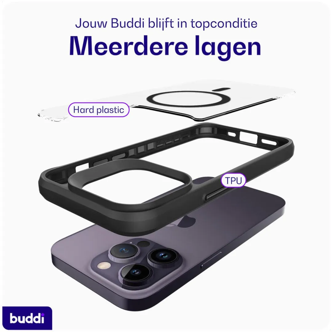 Buddi Hybrid Hoesje iPhone 14 Pro - MagSafe - Transparant Zwart - afbeelding 6 van 6