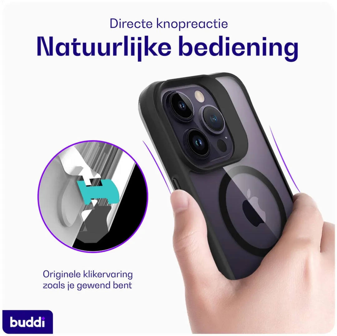 Buddi Hybrid Hoesje iPhone 14 Pro - MagSafe - Transparant Zwart