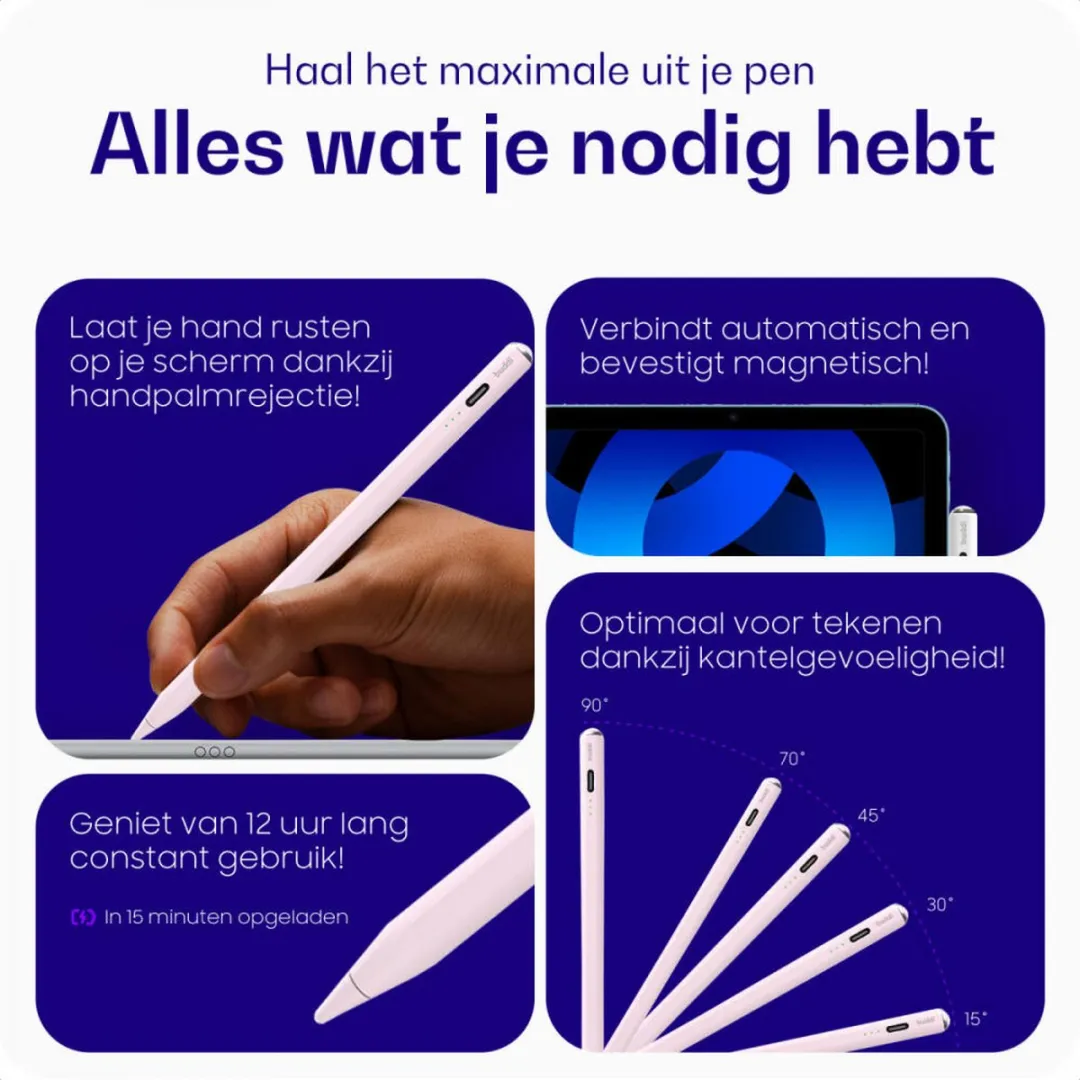 Buddi Wave Actieve Stylus Pen - Roze - USB-C Opladen