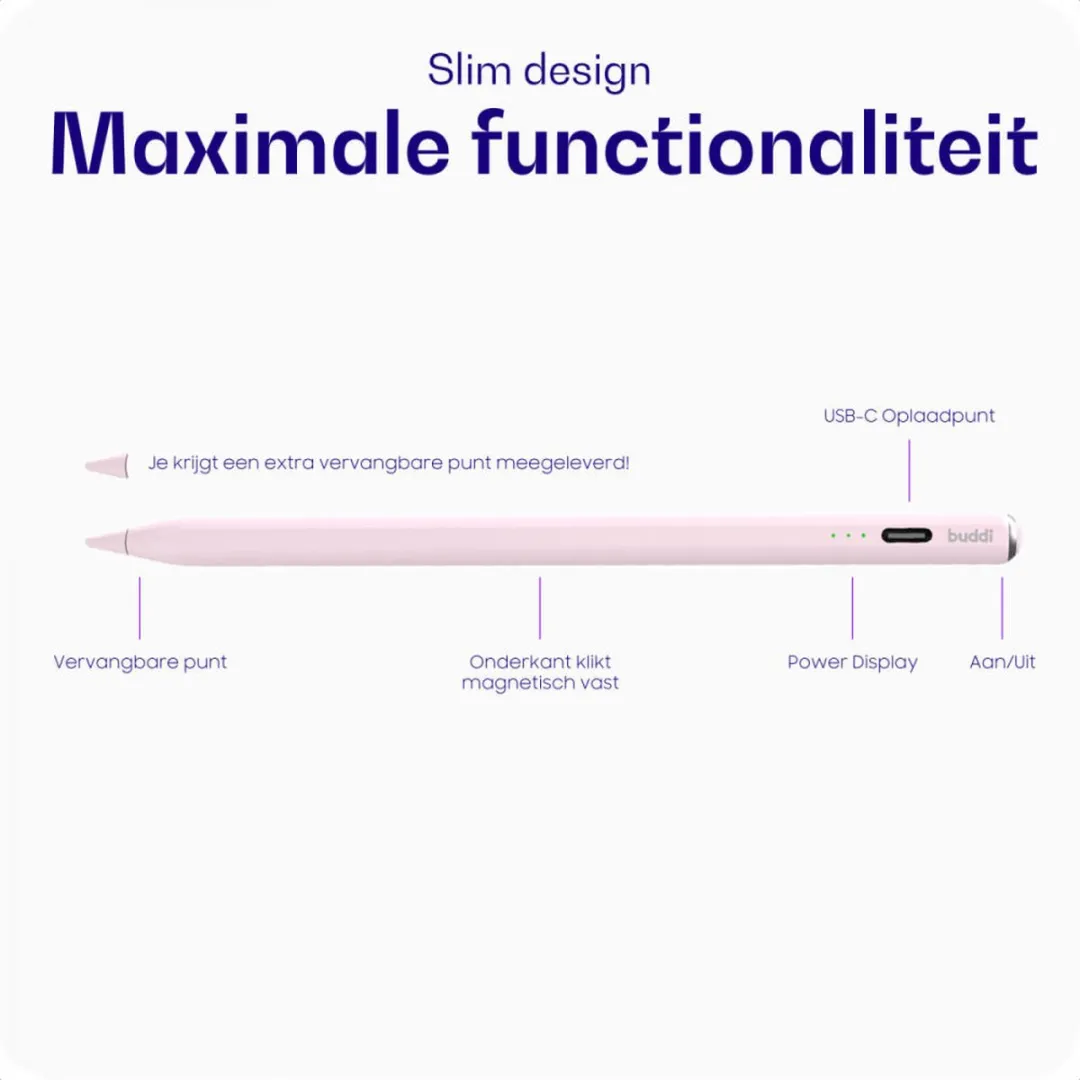 Buddi Wave Actieve Stylus Pen - Roze - USB-C Opladen