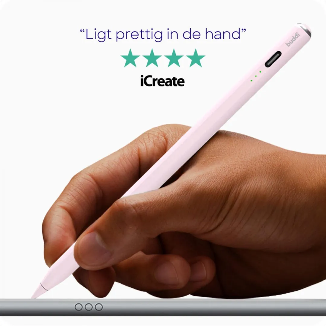 Buddi Wave Actieve Stylus Pen - Roze - USB-C Opladen