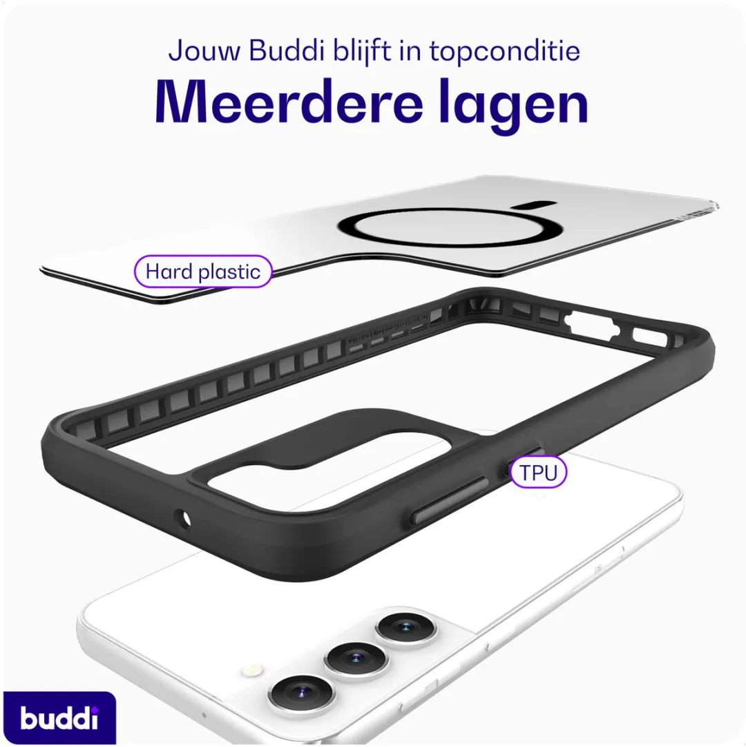 Buddi Hybrid Hoesje Samsung Galaxy S23 Plus - MagSafe - Transparant Zwart