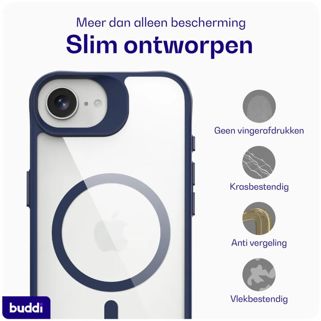 Buddi Hybrid Hoesje iPhone 16/17 - MagSafe - Transparant Blauw