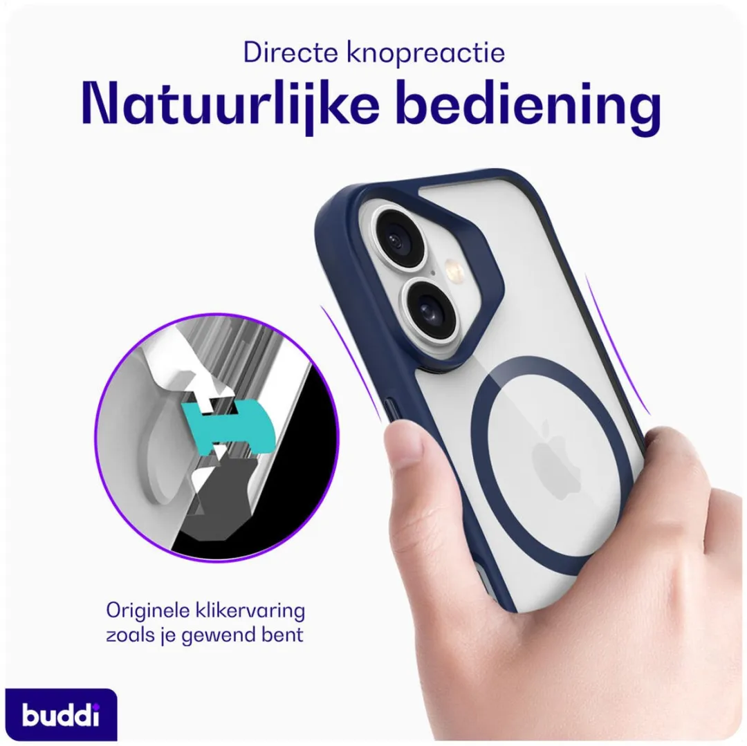 Buddi Hybrid iPhone 16 Hoesje - MagSafe Transparant Blauw