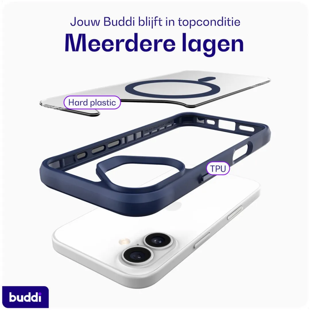 Buddi Hybrid iPhone 16 Hoesje - MagSafe Transparant Blauw