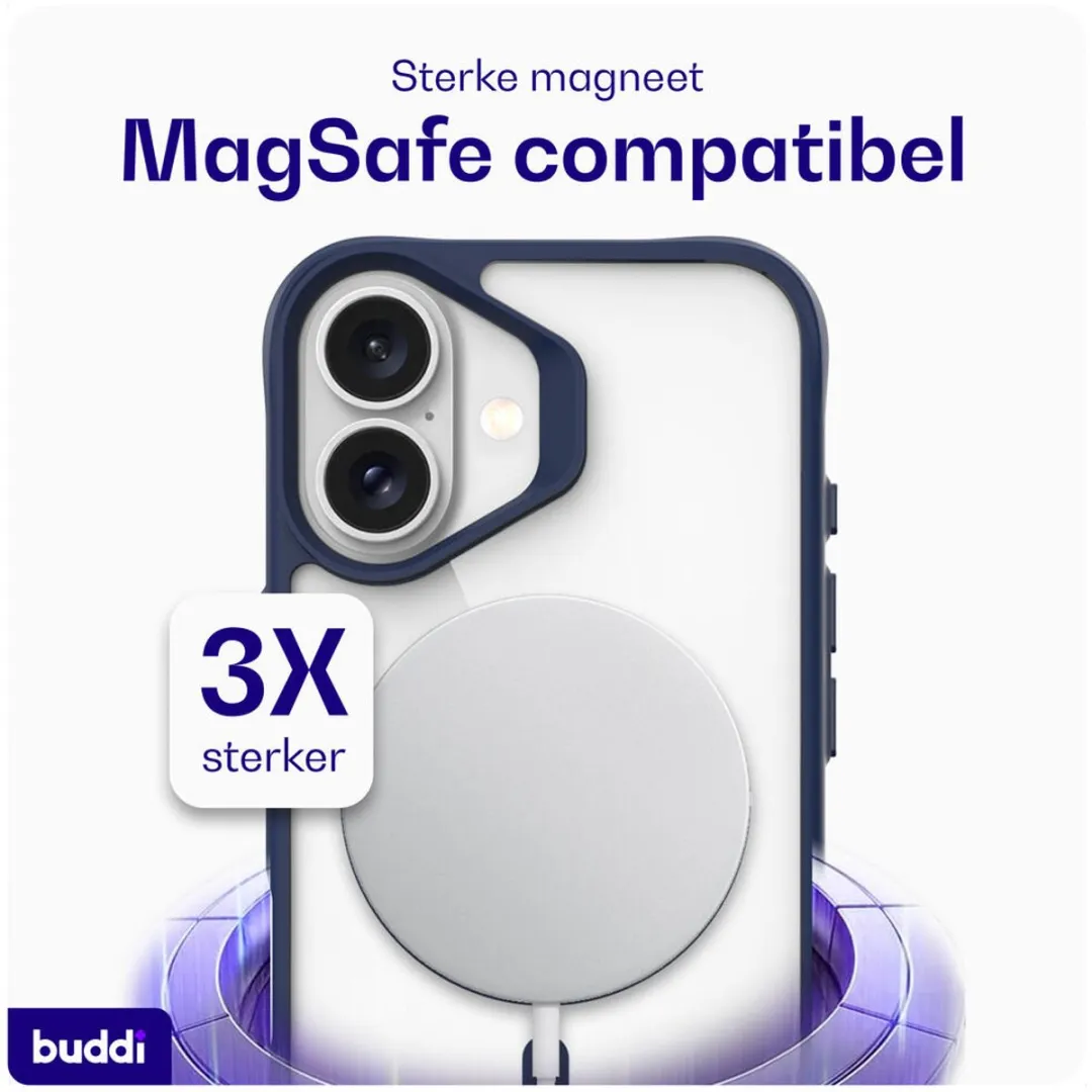 Buddi Hybrid iPhone 16 Hoesje - MagSafe Transparant Blauw