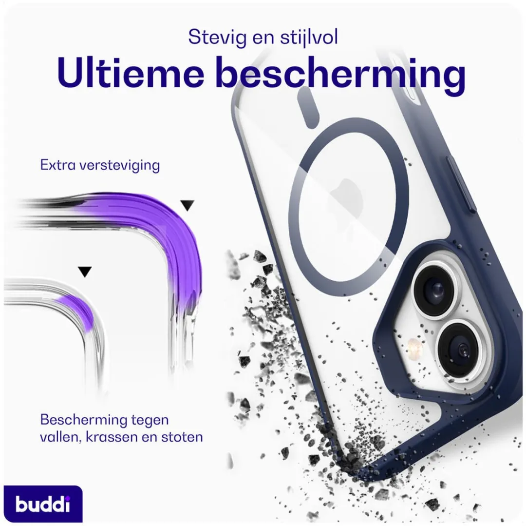 Buddi Hybrid iPhone 16 Hoesje - MagSafe Transparant Blauw