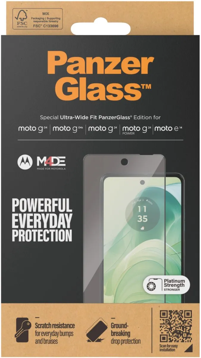 PanzerGlass Ultra-Wide Screenprotector Moto G24 - Antibacterieel