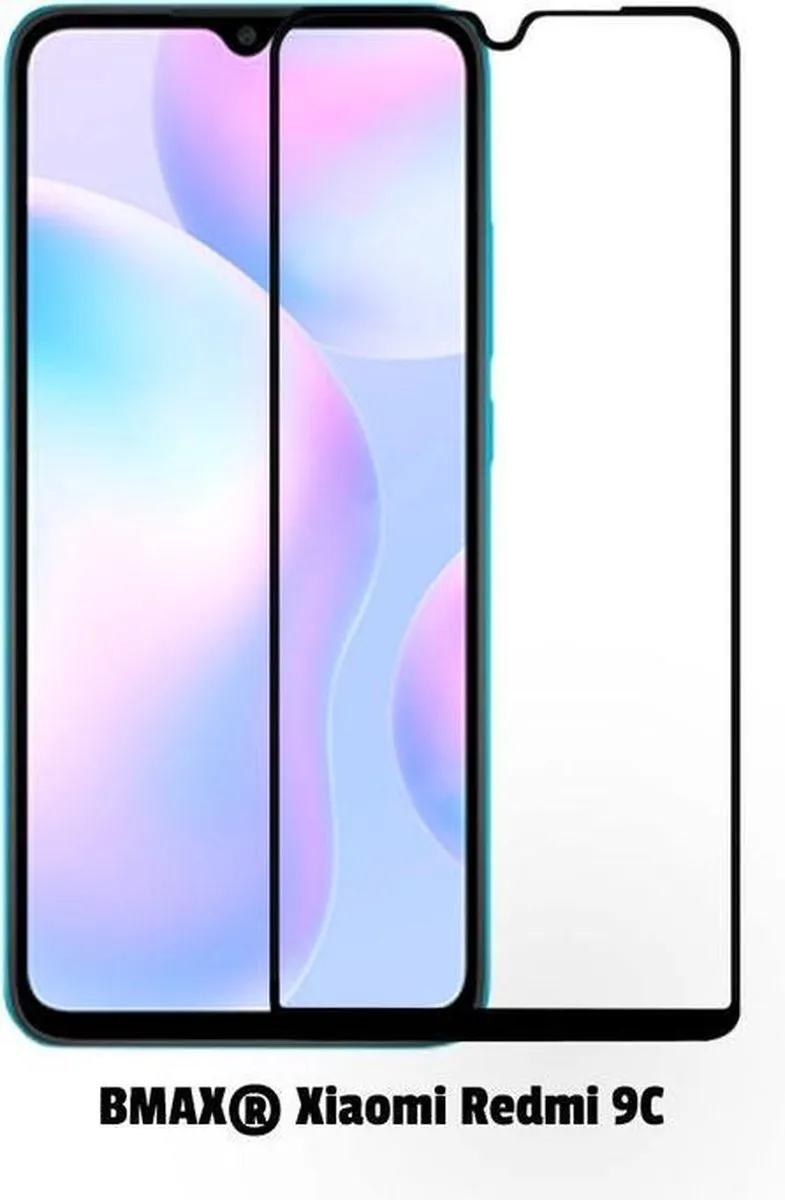 BMAX Screenprotector Full Cover Glas Xiaomi Redmi 9C - 2 Stuks - Zwart