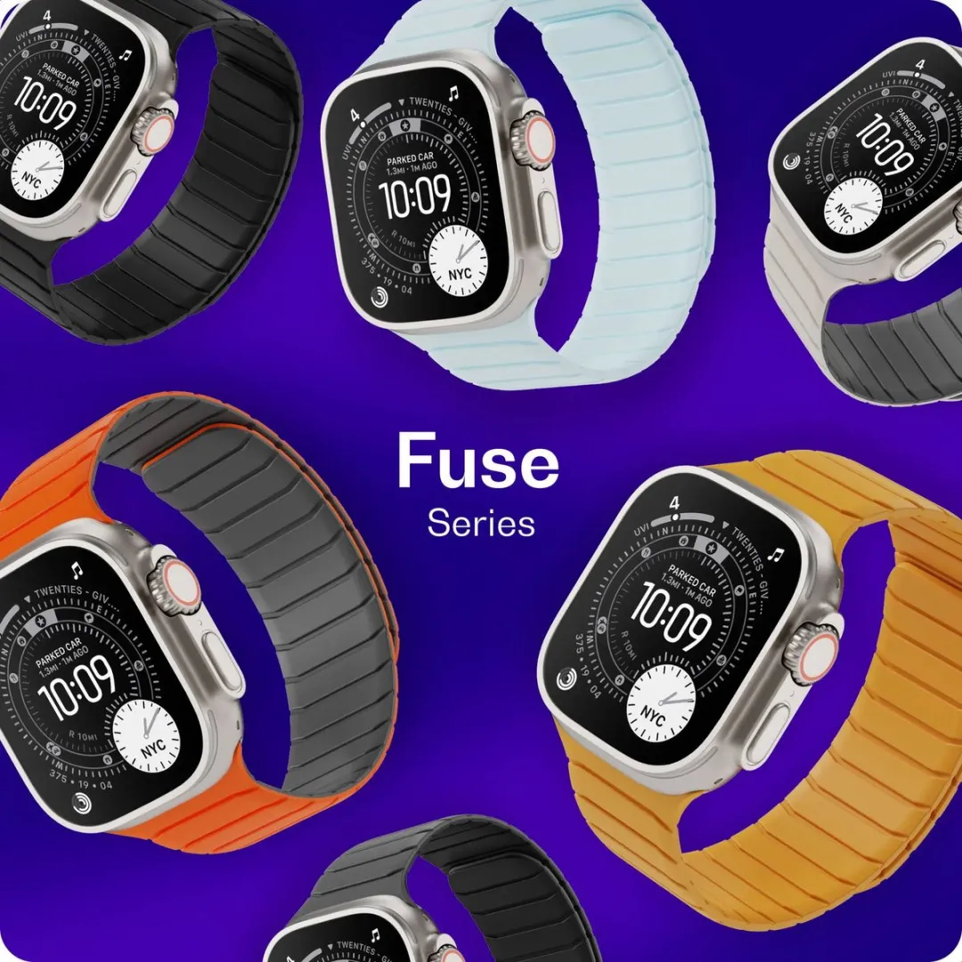 Buddi Fuse Magnetisch Bandje Apple Watch - 3 Stuks - Zwart/Grijs