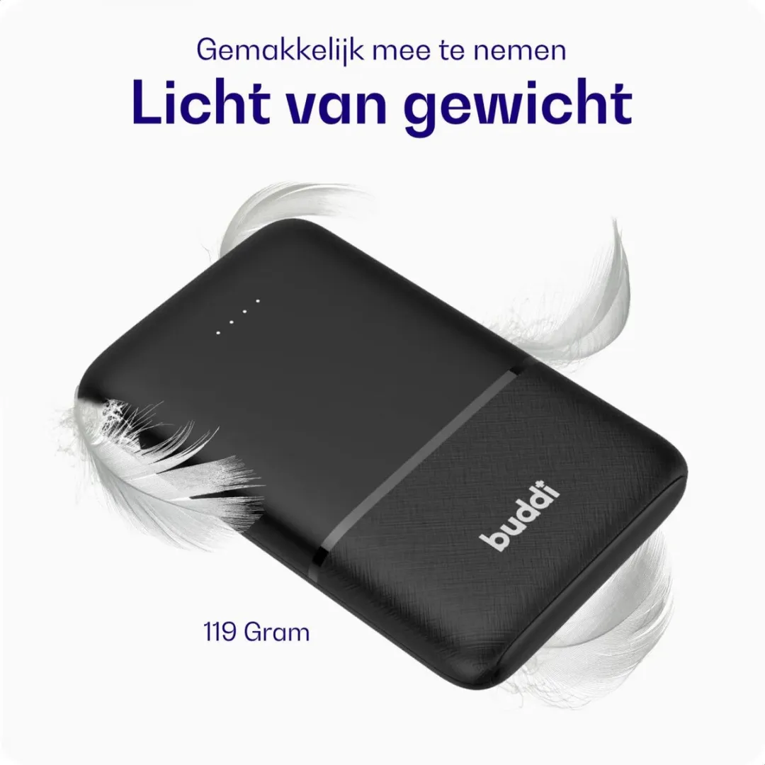 Buddi Go 5.000 Powerbank - 2x opladen - USB-C/USB-A - Zwart - afbeelding 6 van 6