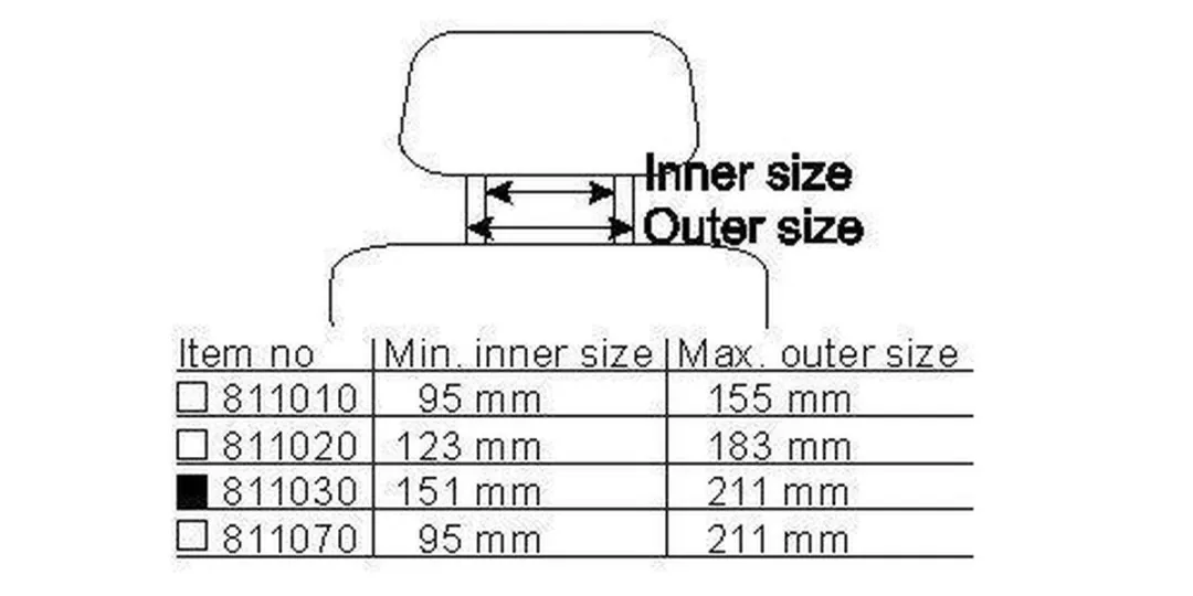 Brodit Hoofdsteunmontage 811030 - 151-211mm - Zwart