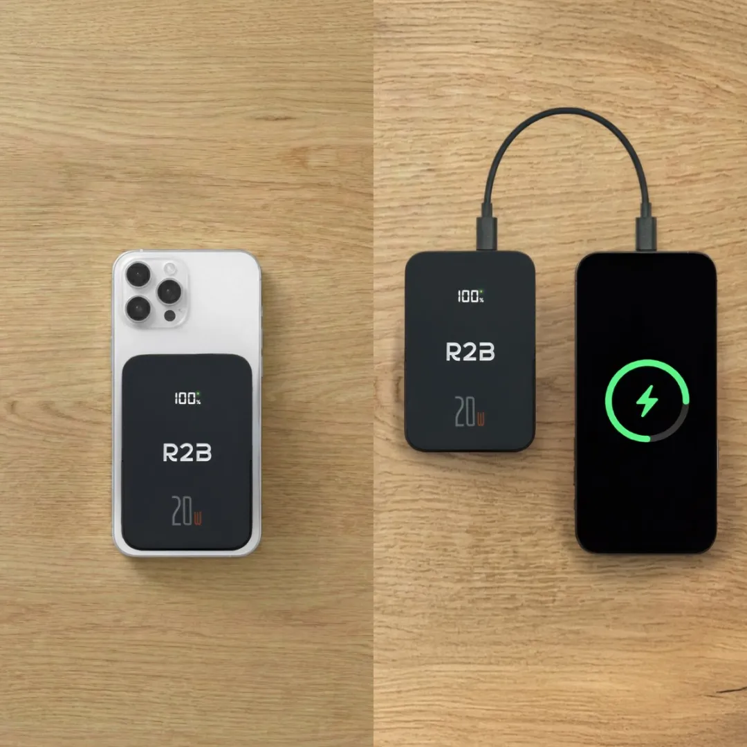 R2B ACQ15 Draadloze Powerbank 10000mAh - 38.5W - Zwartblauw